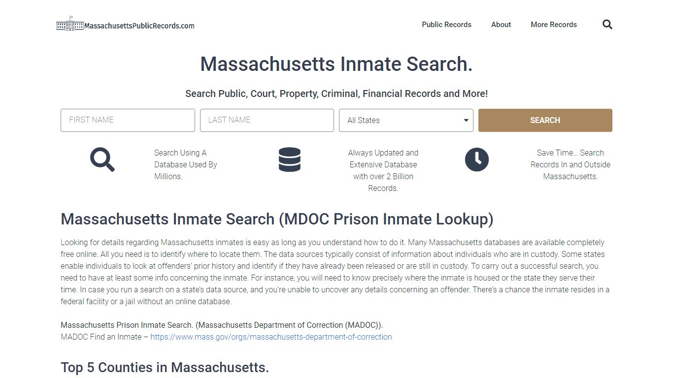 Massachusetts Inmate Search. - Massachusetts public records